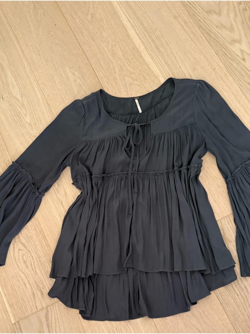 free people Grey Tiered Ruffle Peplum Blouse